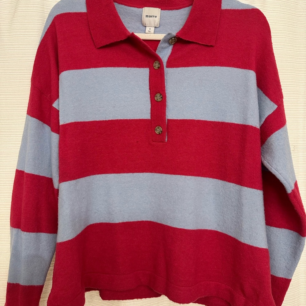 Maeve Pink and Blue Striped Women's Top